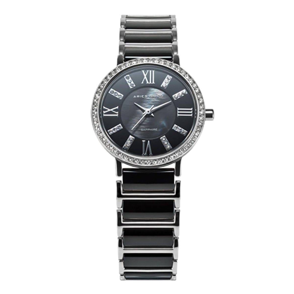 ARIES GOLD Glitter Gemstones Watch with Ceramic Strap & Sapphire Glass For Women's- PS 310L S-BLACK