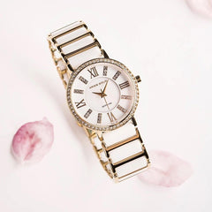 ARIES GOLD Glitter Gemstones Watch with Ceramic Strap & Sapphire Glass For Women's- PS 310L S-GOLD