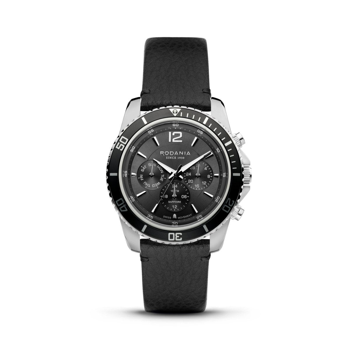 RODANIA Leman Swiss Made Multifunction Black Round Dial Men's Watch- R18010