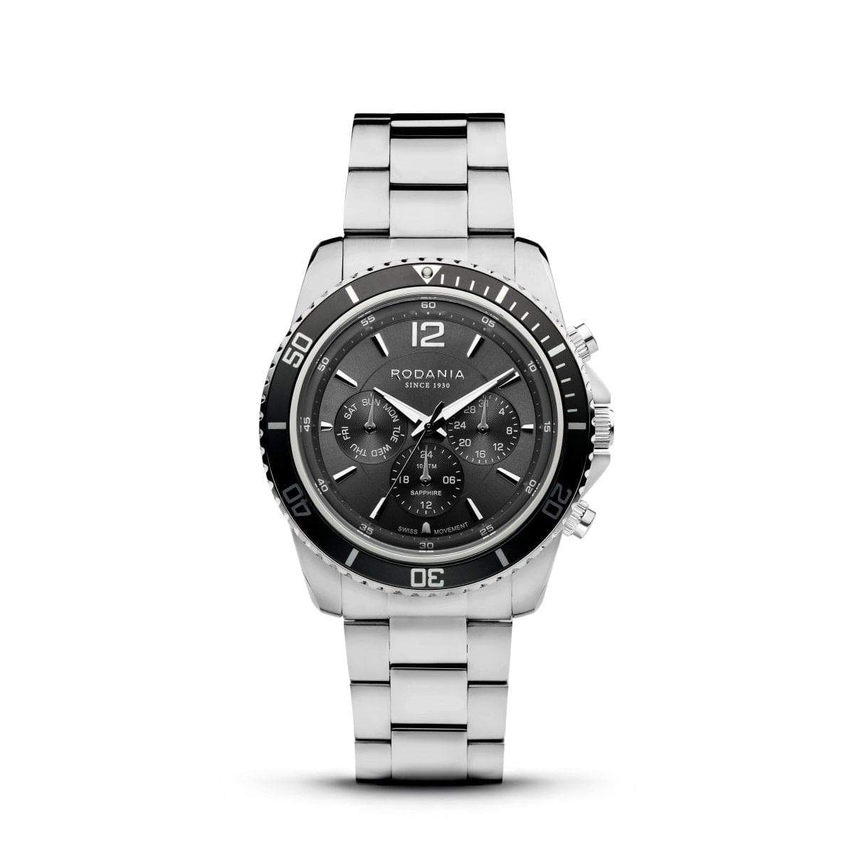 RODANIA Leman Swiss Made Multifunction Black Round Dial Men's Watch- R18012
