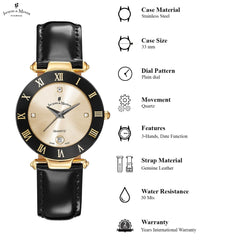 JACQUES DU MANOIR Coupole Classic Swiss Made Analogue Champagne Gold Round Dial Women's Watch- RC.27