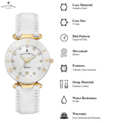 JACQUES DU MANOIR Coupole Fashion Swiss Made Analogue White Round Dial Women's Watch- RC.71