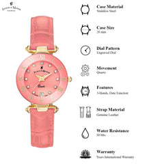 JACQUES DU MANOIR Coupole Fashion Swiss Made Analogue Pink Round Dial Women's Watch- RC.74