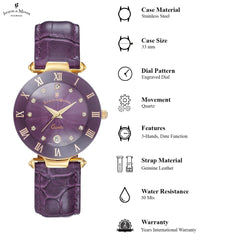 JACQUES DU MANOIR Coupole Fashion Swiss Made Analogue Purple Round Dial Women's Watch- RC.75