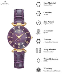 JACQUES DU MANOIR Coupole Fashion Swiss Made Analogue Purple Round Dial Women's Watch- RC.76