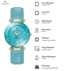 JACQUES DU MANOIR Coupole Fashion Swiss Made Analogue Turquoise Round Dial Women's Watch- RC.77