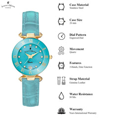 JACQUES DU MANOIR Coupole Fashion Swiss Made Analogue Turquoise Round Dial Women's Watch- RC.78