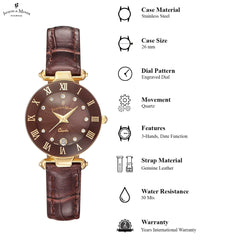 JACQUES DU MANOIR Coupole Fashion Swiss Made Analogue Brown Round Dial Women's Watch- RC.82