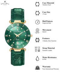 JACQUES DU MANOIR Coupole Fashion Swiss Made Analogue Green Round Dial Women's Watch- RC.89