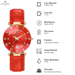 JACQUES DU MANOIR Coupole Fashion Swiss Made Analogue Red Round Dial Women's Watch- RC.93