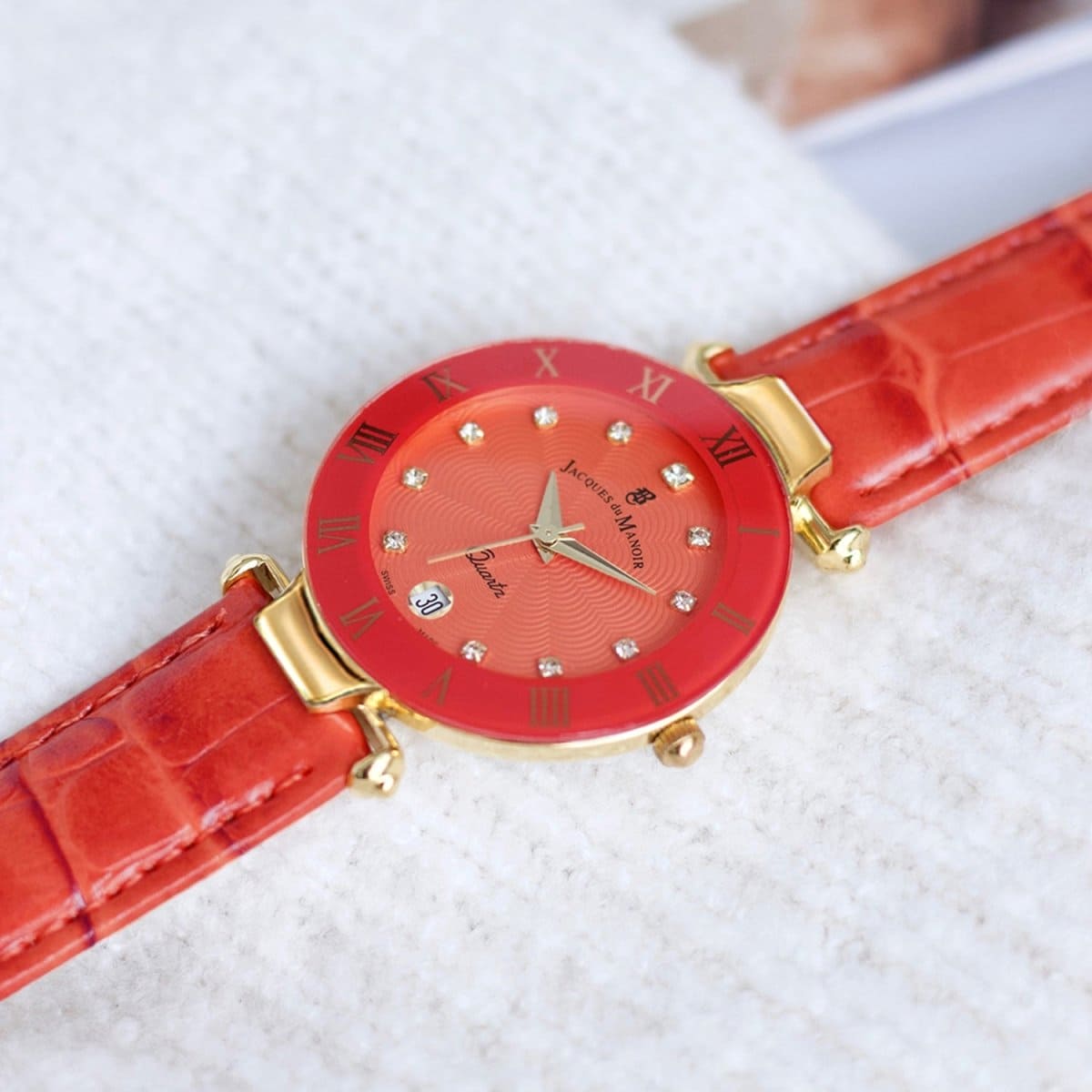 JACQUES DU MANOIR Coupole Fashion Swiss Made Analogue Red Round Dial Women's Watch- RC.93