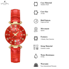 JACQUES DU MANOIR Coupole Fashion Swiss Made Analogue Red Round Dial Women's Watch- RC.94