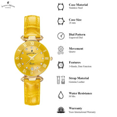 JACQUES DU MANOIR Coupole Fashion Swiss Made Analogue Yellow Round Dial Women's Watch- RC.96