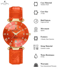 JACQUES DU MANOIR Coupole Fashion Swiss Made Analogue Orange Round Dial Women's Watch- RC.99