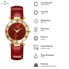 JACQUES DU MANOIR Coupole Classic Swiss Made Analogue Red Round Dial Women's Watch- RCJ.05