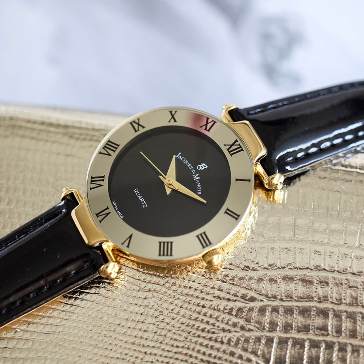 JACQUES DU MANOIR Coupole Classic Swiss Made Analogue Black Round Dial Women's Watch- RCJ.11