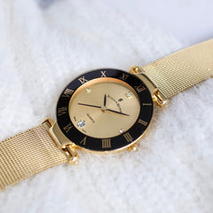 JACQUES DU MANOIR Coupole Mesh Swiss Made Analogue Champagne Gold Round Dial Women's Watch- RCM.27