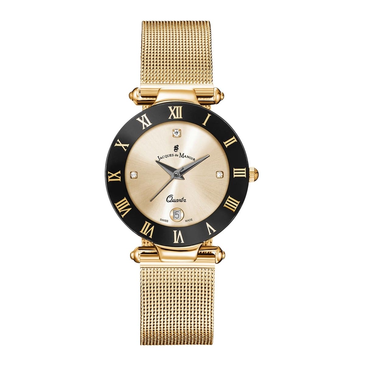 JACQUES DU MANOIR Coupole Mesh Swiss Made Analogue Champagne Gold Round Dial Women's Watch- RCM.27