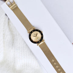 JACQUES DU MANOIR Coupole Mesh Swiss Made Analogue Champagne Gold Round Dial Women's Watch- RCM.27