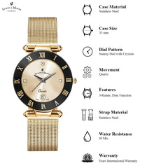 JACQUES DU MANOIR Coupole Mesh Swiss Made Analogue Champagne Gold Round Dial Women's Watch- RCM.27