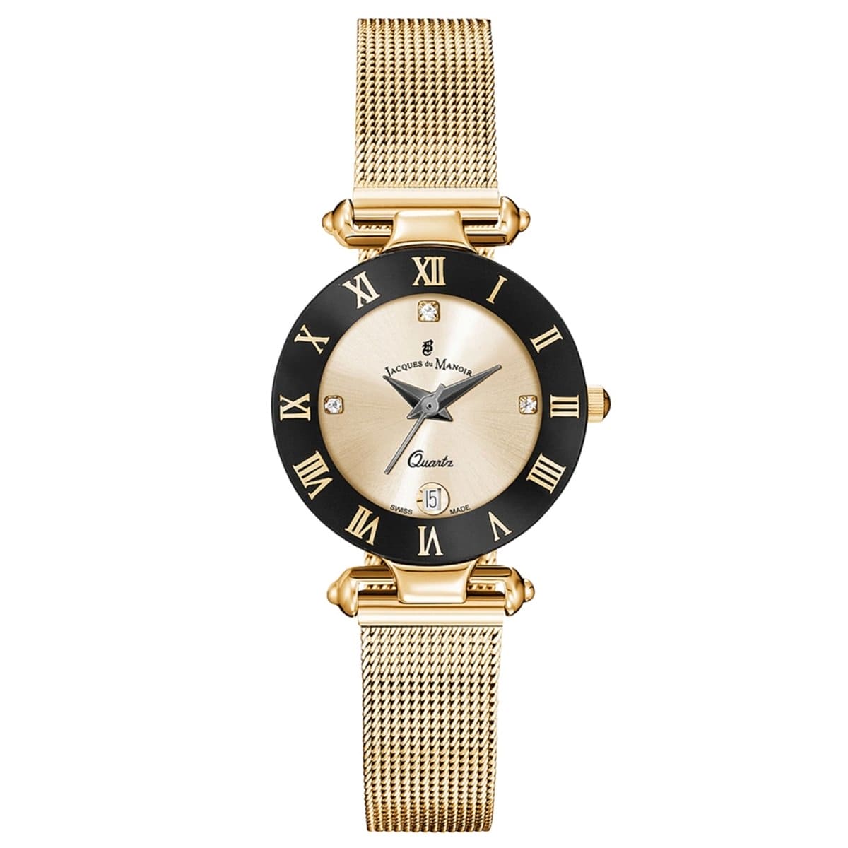 JACQUES DU MANOIR Coupole Mesh Swiss Made Analogue Champagne Gold Round Dial Women's Watch- RCM.28