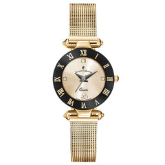 JACQUES DU MANOIR Coupole Mesh Swiss Made Analogue Champagne Gold Round Dial Women's Watch- RCM.28