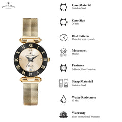 JACQUES DU MANOIR Coupole Mesh Swiss Made Analogue Champagne Gold Round Dial Women's Watch- RCM.28