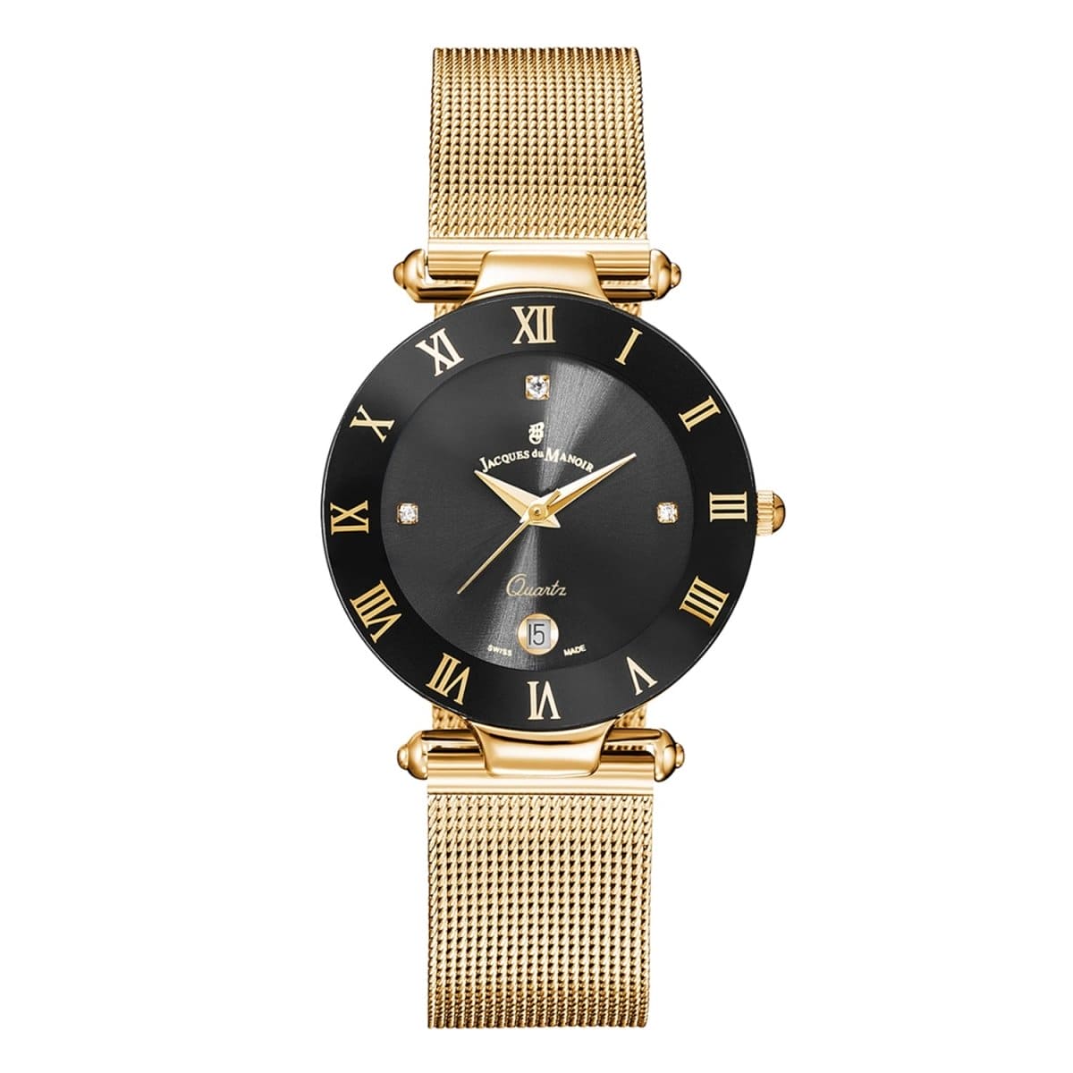 JACQUES DU MANOIR Coupole Mesh Swiss Made Analogue Black Round Dial Women's Watch- RCM.29
