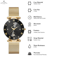 JACQUES DU MANOIR Coupole Mesh Swiss Made Analogue Black Round Dial Women's Watch- RCM.29
