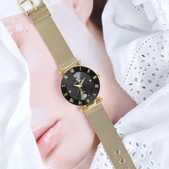 JACQUES DU MANOIR Coupole Mesh Swiss Made Analogue Black Round Dial Women's Watch- RCM.29