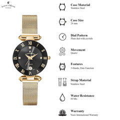 JACQUES DU MANOIR Coupole Mesh Swiss Made Analogue Black Round Dial Women's Watch- RCM.30