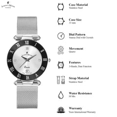 JACQUES DU MANOIR Coupole Mesh Swiss Made Analogue Silver Round Dial Women's Watch- RCM.41