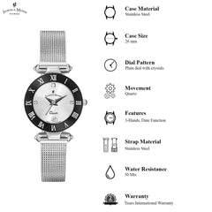 JACQUES DU MANOIR Coupole Mesh Swiss Made Analogue Silver Round Dial Women's Watch- RCM.42