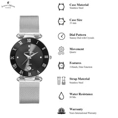 JACQUES DU MANOIR Coupole Mesh Swiss Made Analogue Black Round Dial Women's Watch- RCM.45