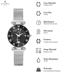 JACQUES DU MANOIR Coupole Mesh Swiss Made Analogue Black Round Dial Women's Watch- RCM.46
