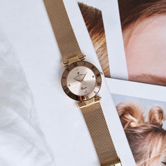JACQUES DU MANOIR Coupole Mesh Swiss Made Analogue Rose Gold Round Dial Women's Watch- RCM.50