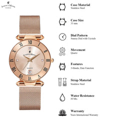 JACQUES DU MANOIR Coupole Mesh Swiss Made Analogue Rose Gold Round Dial Women's Watch- RCM.50