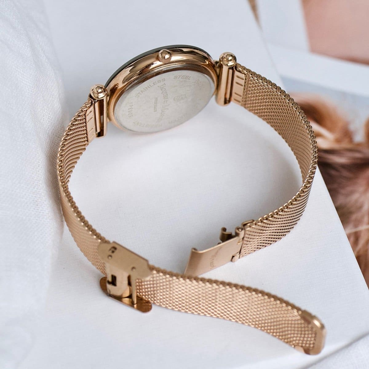 JACQUES DU MANOIR Coupole Mesh Swiss Made Analogue Rose Gold Round Dial Women's Watch- RCM.50