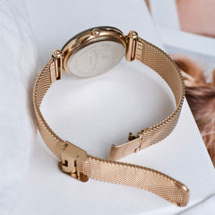 JACQUES DU MANOIR Coupole Mesh Swiss Made Analogue Rose Gold Round Dial Women's Watch- RCM.50