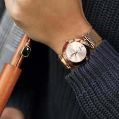 JACQUES DU MANOIR Coupole Mesh Swiss Made Analogue Rose Gold Round Dial Women's Watch- RCM.50