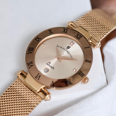 JACQUES DU MANOIR Coupole Mesh Swiss Made Analogue Rose Gold Round Dial Women's Watch- RCM.50