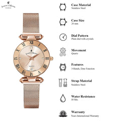 JACQUES DU MANOIR Coupole Mesh Swiss Made Analogue Rose Gold Round Dial Women's Watch- RCM.51