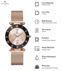 JACQUES DU MANOIR Coupole Mesh Swiss Made Analogue Rose Gold Round Dial Women's Watch- RCM.52