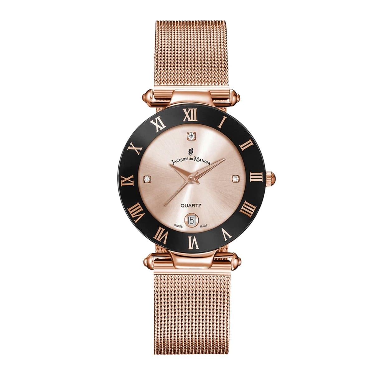JACQUES DU MANOIR Coupole Mesh Swiss Made Analogue Rose Gold Round Dial Women's Watch- RCM.52