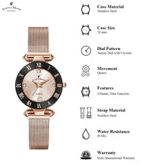 JACQUES DU MANOIR Coupole Mesh Swiss Made Analogue Rose Gold Round Dial Women's Watch- RCM.53