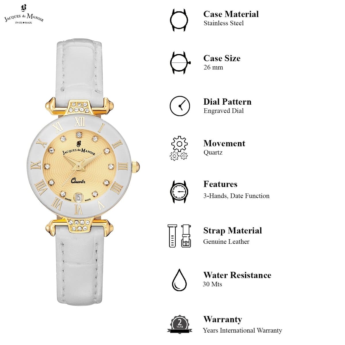 JACQUES DU MANOIR Coupole Fashion Swiss Made Analogue Beige Round Dial Women's Watch- RCP.70