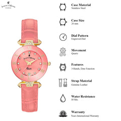 JACQUES DU MANOIR Coupole Fashion Swiss Made Analogue Pink Round Dial Women's Watch- RCP.74
