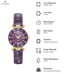 JACQUES DU MANOIR Coupole Fashion Swiss Made Analogue Purple Round Dial Women's Watch- RCP.76