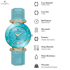 JACQUES DU MANOIR Coupole Fashion Swiss Made Analogue Turquoise Round Dial Women's Watch- RCP.77