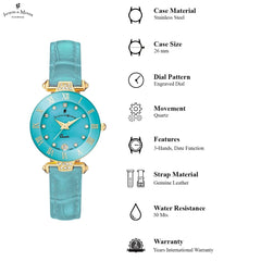 JACQUES DU MANOIR Coupole Fashion Swiss Made Analogue Turquoise Round Dial Women's Watch- RCP.78